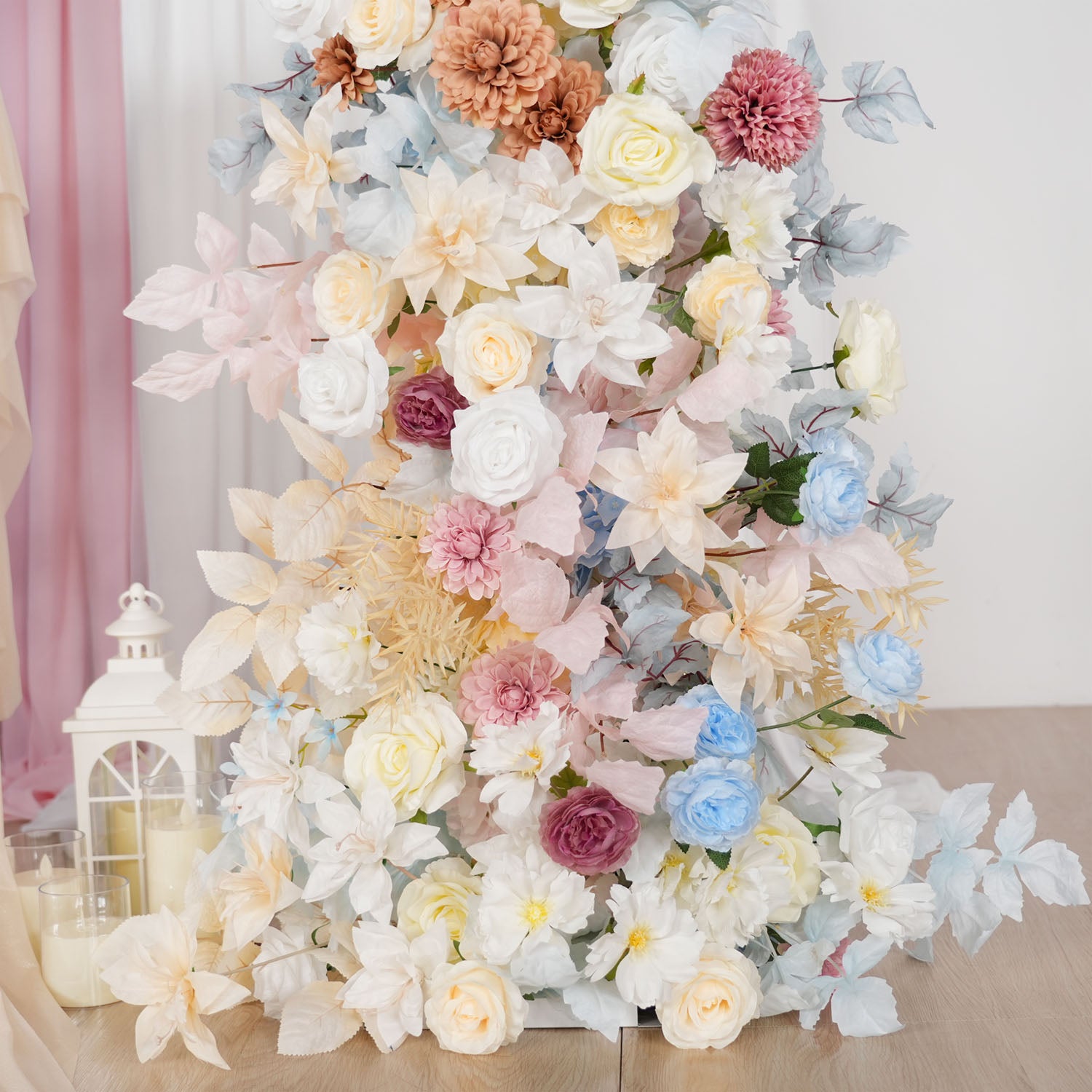 Uflower Pink Blue Champagne Horn Arch Decor Wedding Backdrop Floral Ball Arrangement